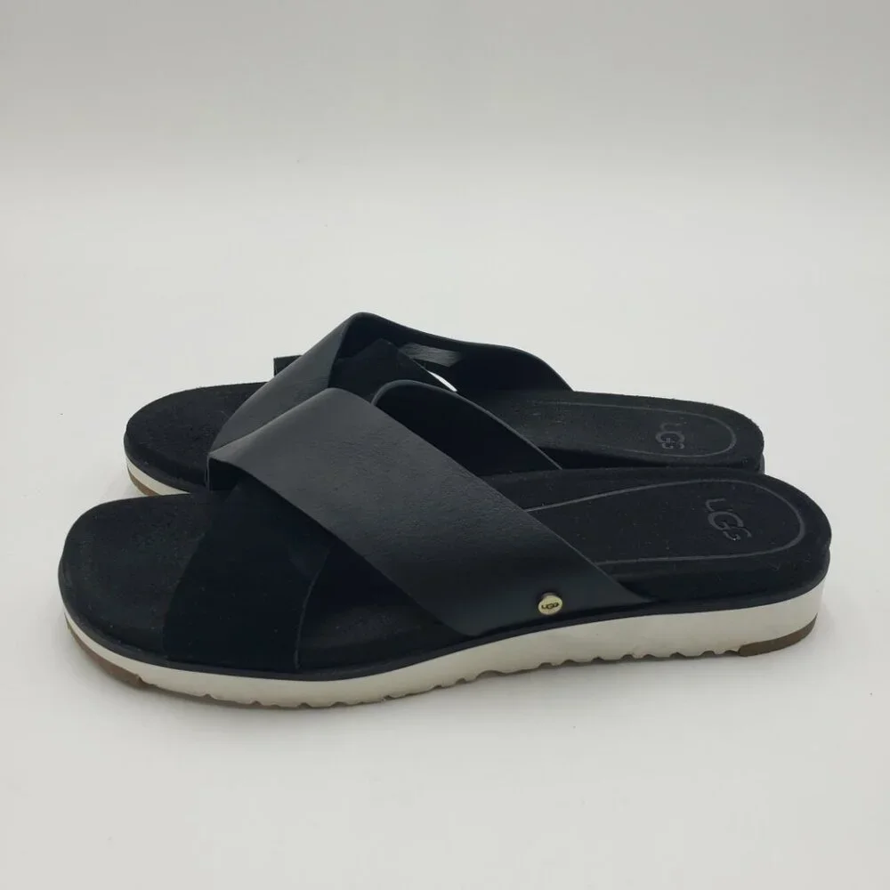 UGG Kari Criss Cross Sandals 7.5 Womens‎ Leather Slip On Black